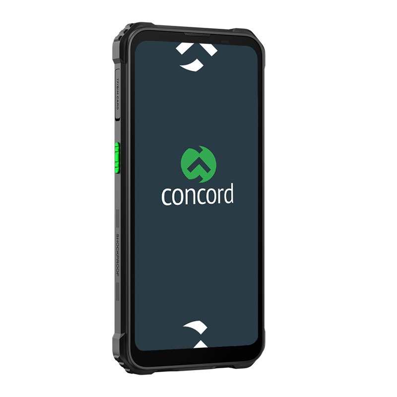 a black cell phone with a green logo on the screen