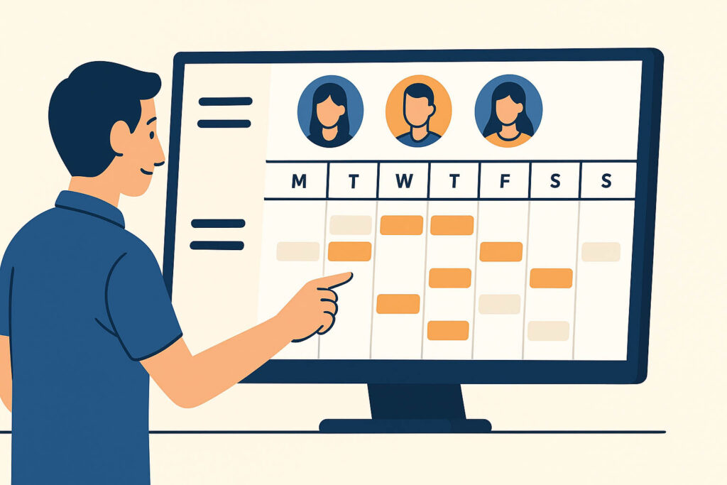 Pantalla con calendario semanal y turnos asignados a empleados en Ágora Software.