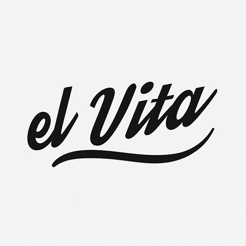 Logo manuscrito de el Vita en negro con trazo curvo decorativo inferior
