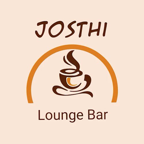 Logotipo de Josthi Lounge Bar con taza estilizada y arco en tonos marrones y naranja