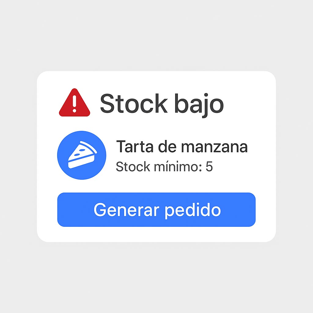 Alerta de stock bajo en el TPV con botón de reposición de producto