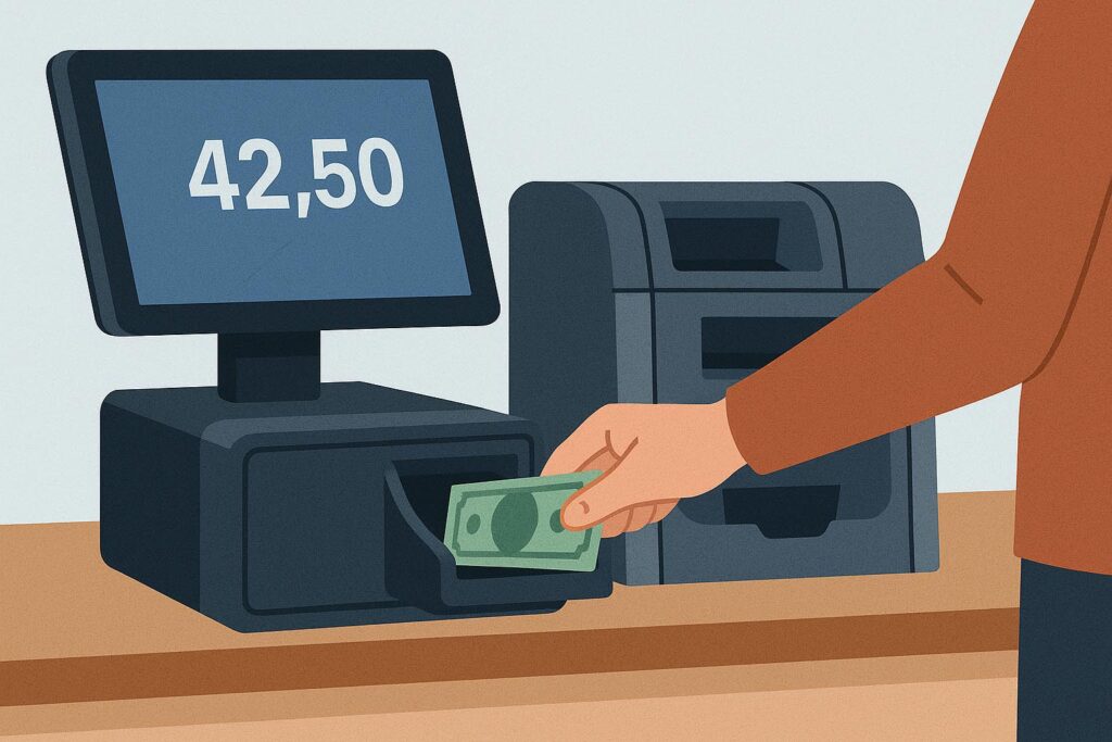 Cliente realizando un pago automático mediante cajón Cashlogy vinculado al TPV