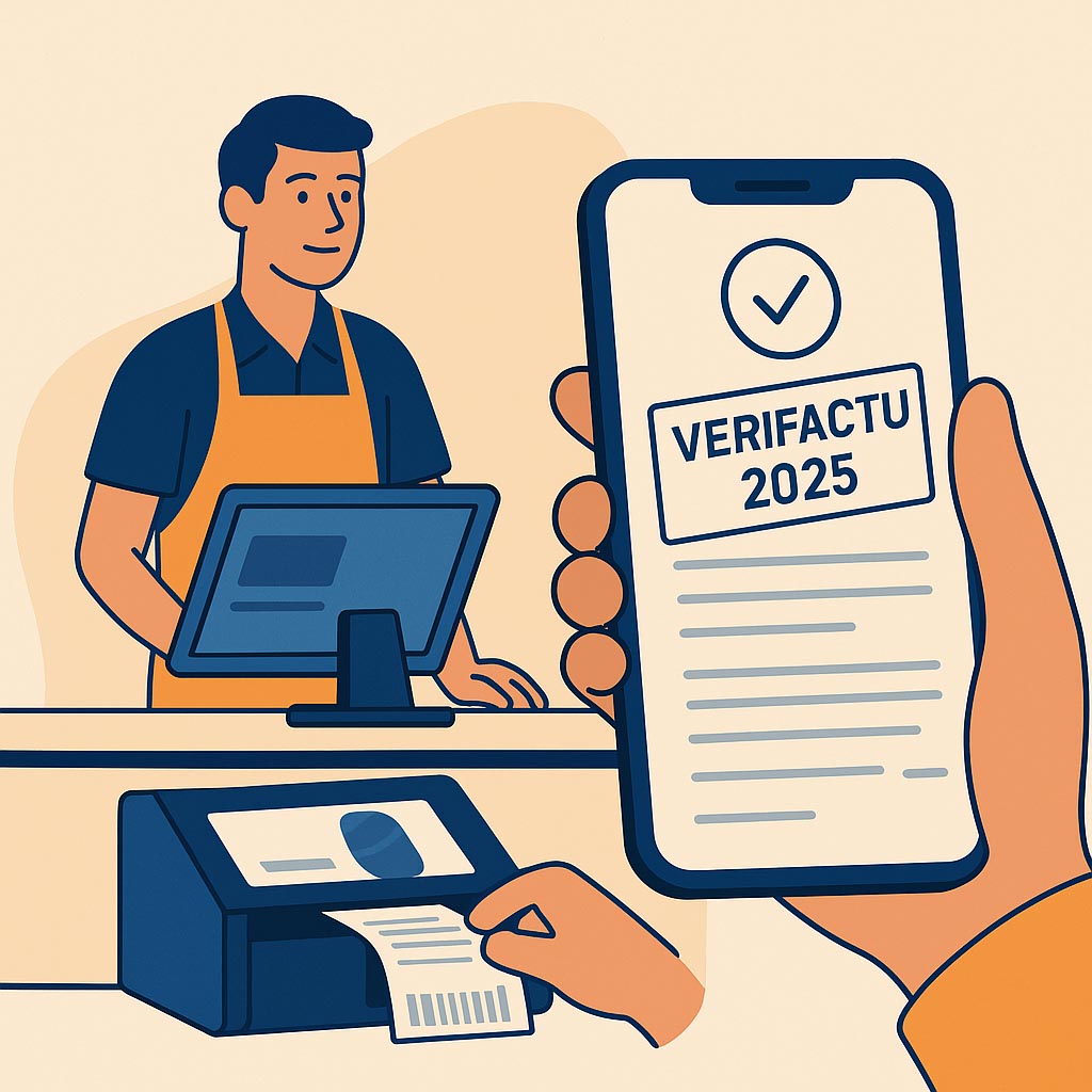 "Factura digital Verifactu 2025 recibida en el móvil de un cliente desde TPV de ECR Equipamientos Albacete"