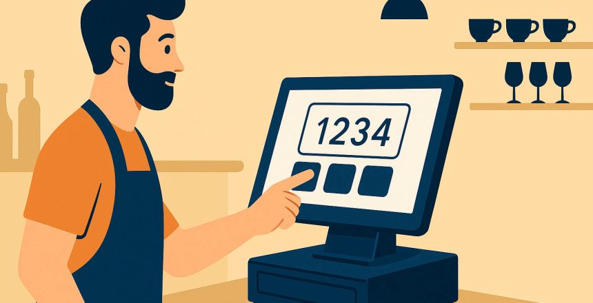 Empleado fichando en un TPV con Ágora Software en un entorno de hostelería.